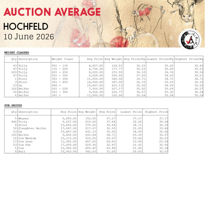 Auction Average - Hochfeld 10 June 2026